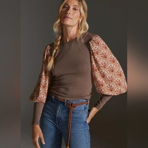 Bl-nk Puff-Sleeve Sweater. Anthropologie. Brown. Size XS